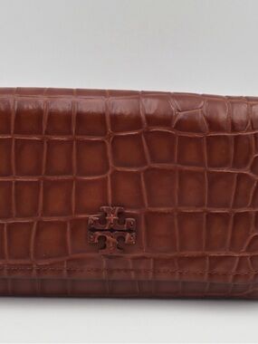 Tory Burch Cognac Croc-Embossed Leather Clutch Wallet
